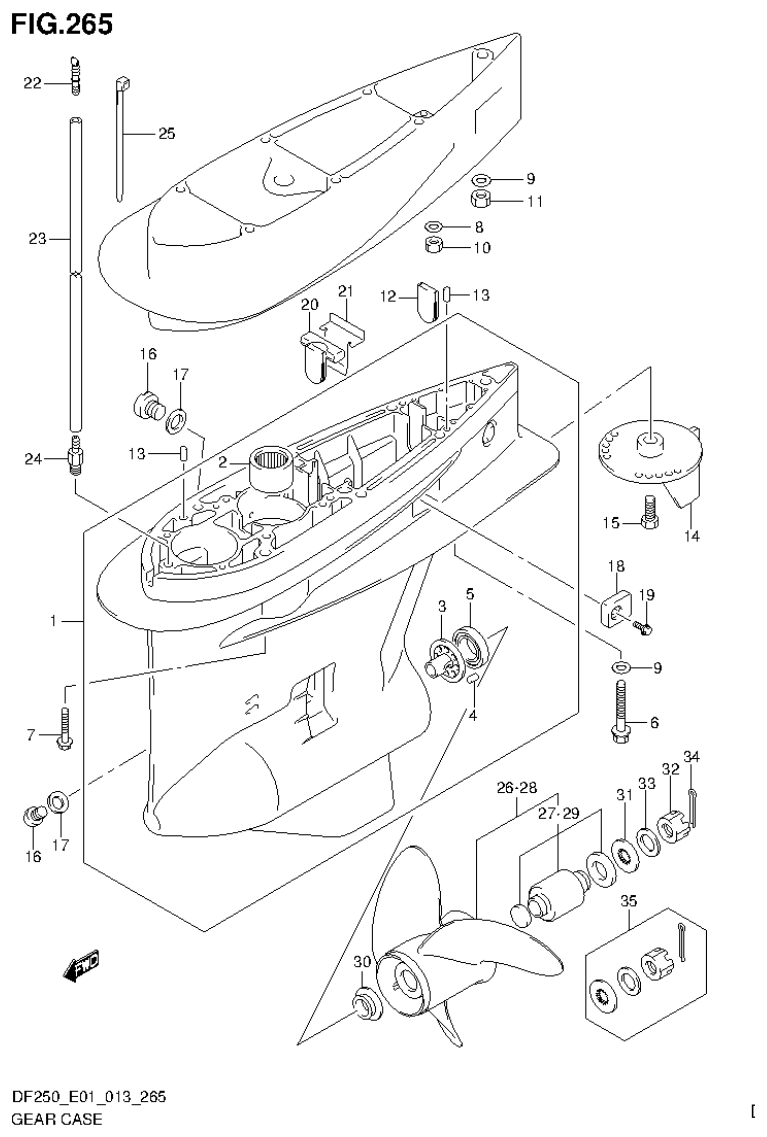 Suzuki DF200T, DF200Z, DF225T, DF225Z, DF250T, DF250Z GEAR CASE (DF200Z E1) parts diagram